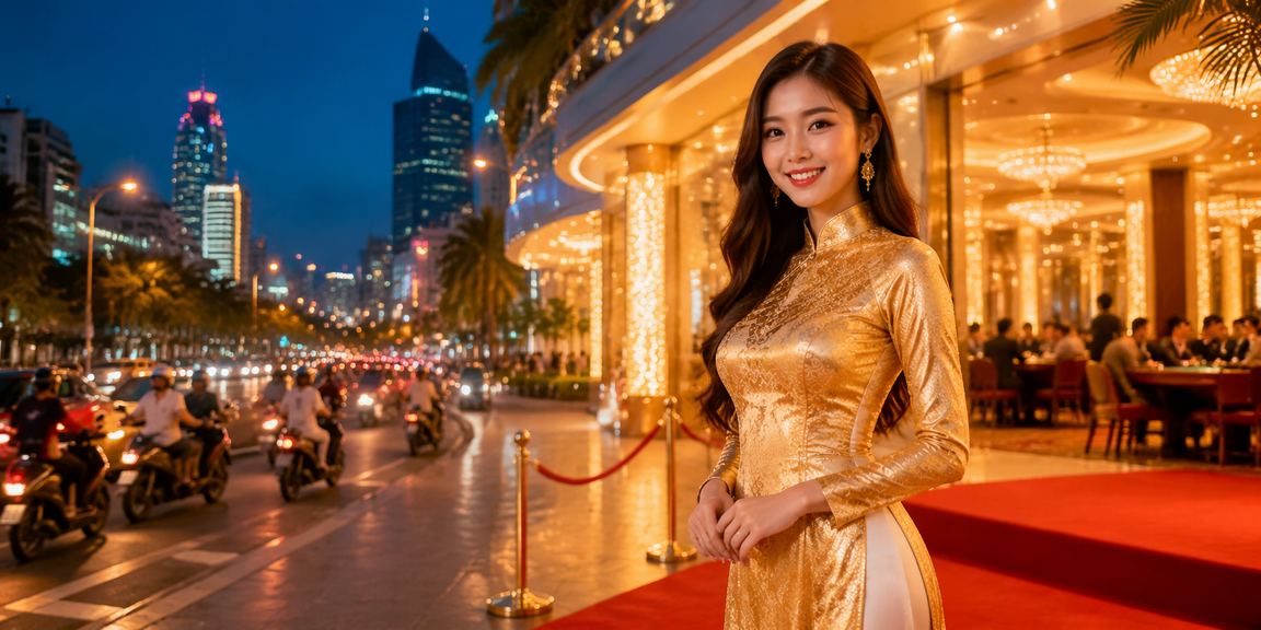 Bàn bài casino phong cách Việt Nam áo dài truyền thống trên 4khd
