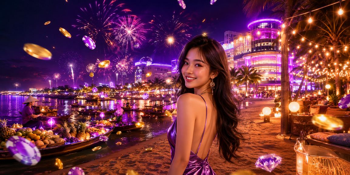 Không khí cá cược sôi động tại khu vực Mekong về đêm với ánh đèn neon